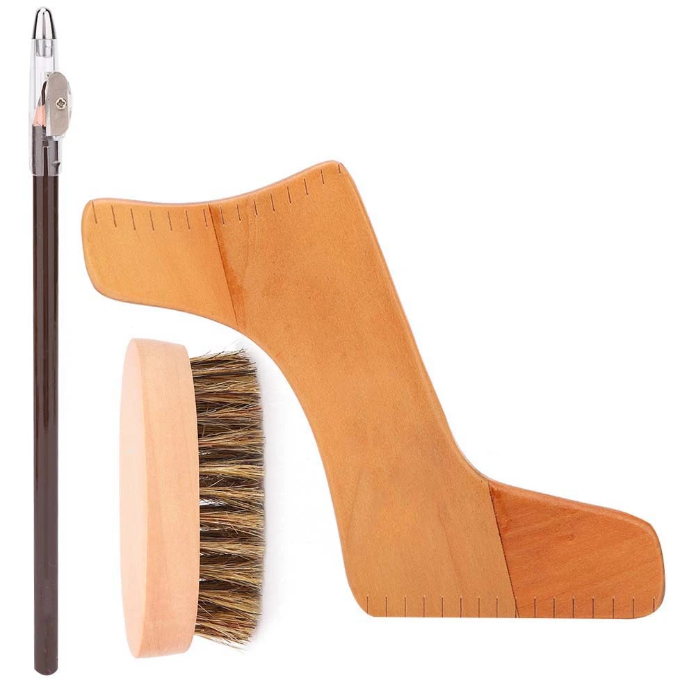 

A Set New Natural Wood Beard Brush Men Beard Shaping Tools Kit Mustache Styling Template Styling Pen Grooming Shaving Brush
