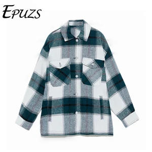 Женская зимняя клетчатая куртка, свободная повседневная клетчатая куртка с длинным рукавом, винтажная верхняя одежда для женщин