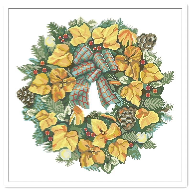 Winter golden wreath cross stitch kits package 18ct 14ct 11ct cloth silk cotton thread embroidery needlework wall decor