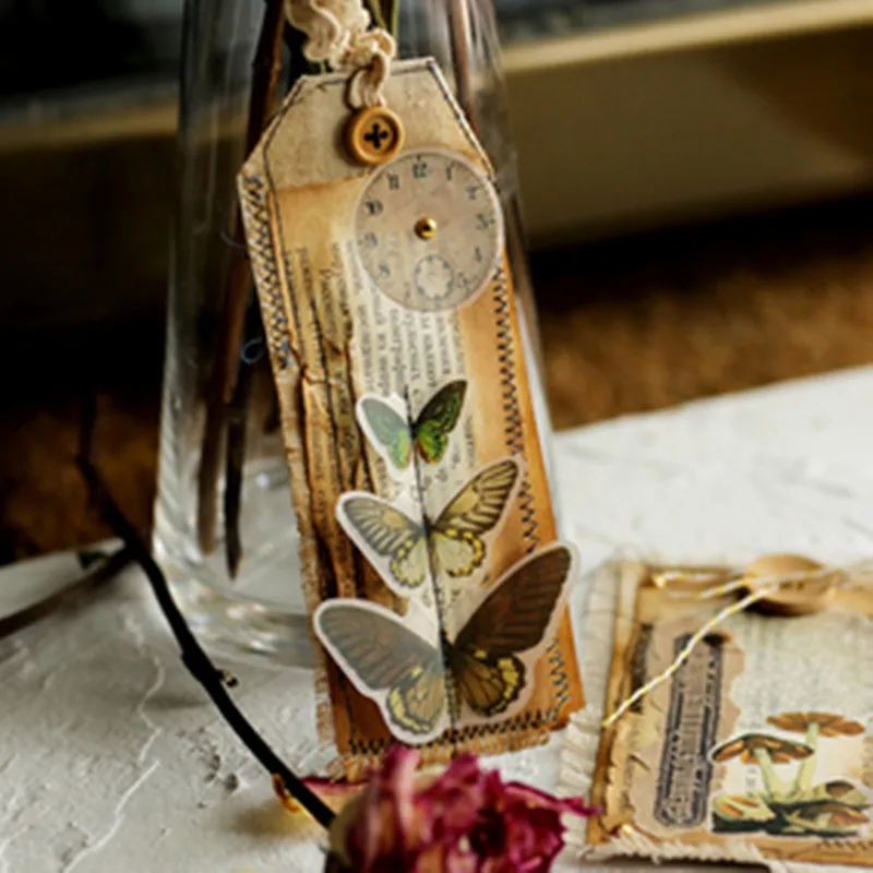 Винтажные бумажные наклейки PT001 в виде бабочки с серной кислотой 80 шт.