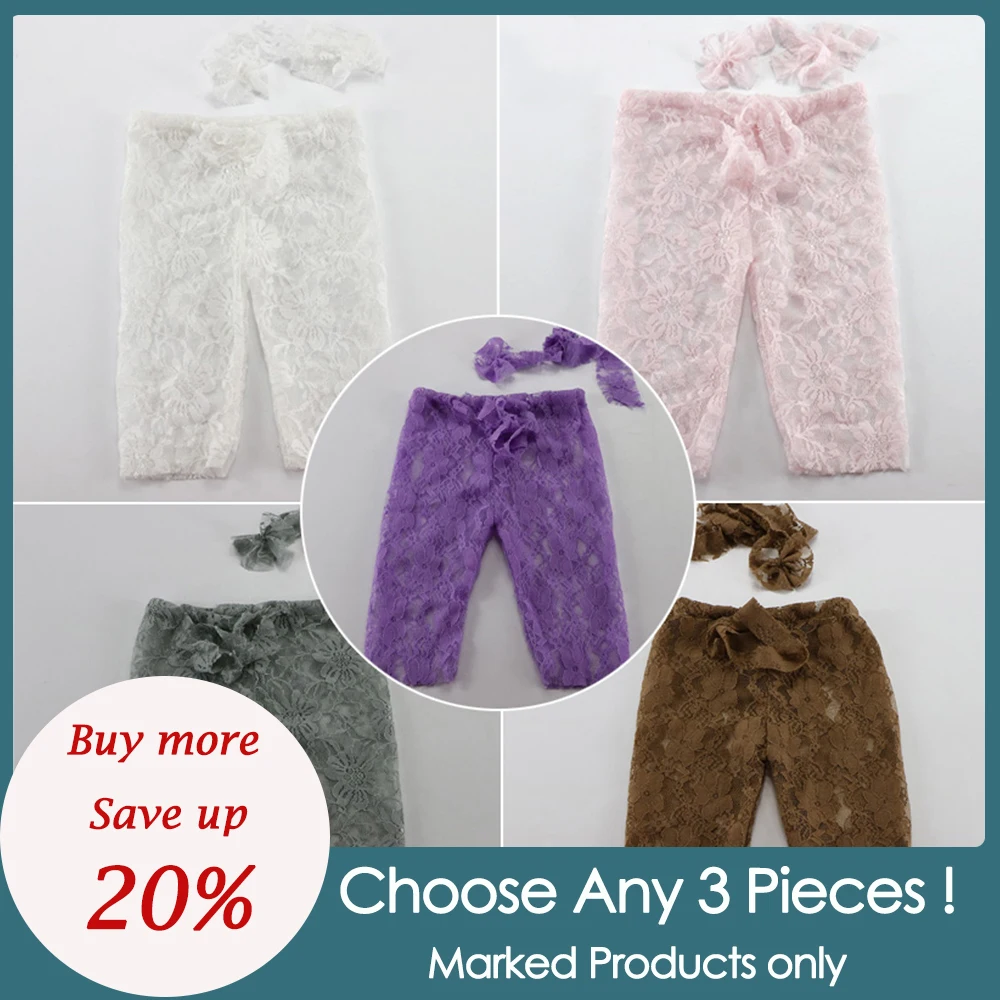 Ручная работа эластичные кружевные детские штаны с подходящей повязкой на