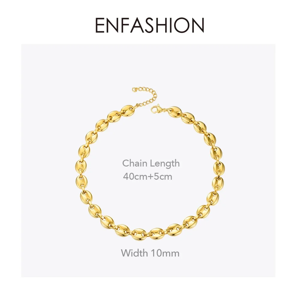ENFASHION, панк, кофейные бобы, звено цепи, колье, ожерелье для женщин, нержавеющая сталь, золотой цвет, хип-хоп рок, ожерелье s, мужские ювелирные изделия P3022 - Окраска металла: width 10mm