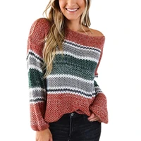 women sexy colourblock knitted sweater casual off shoulder comfy pullover top