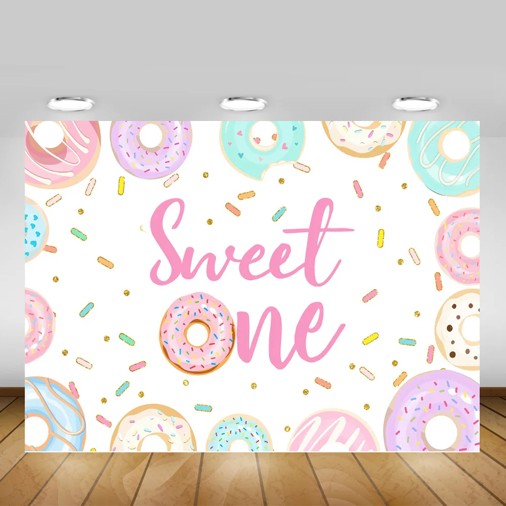 

Sweet Birthday Party Backdrop Decoration Props Newborn Baby Donuts 1st Birthday Background Photography Dessert Counter Banner
