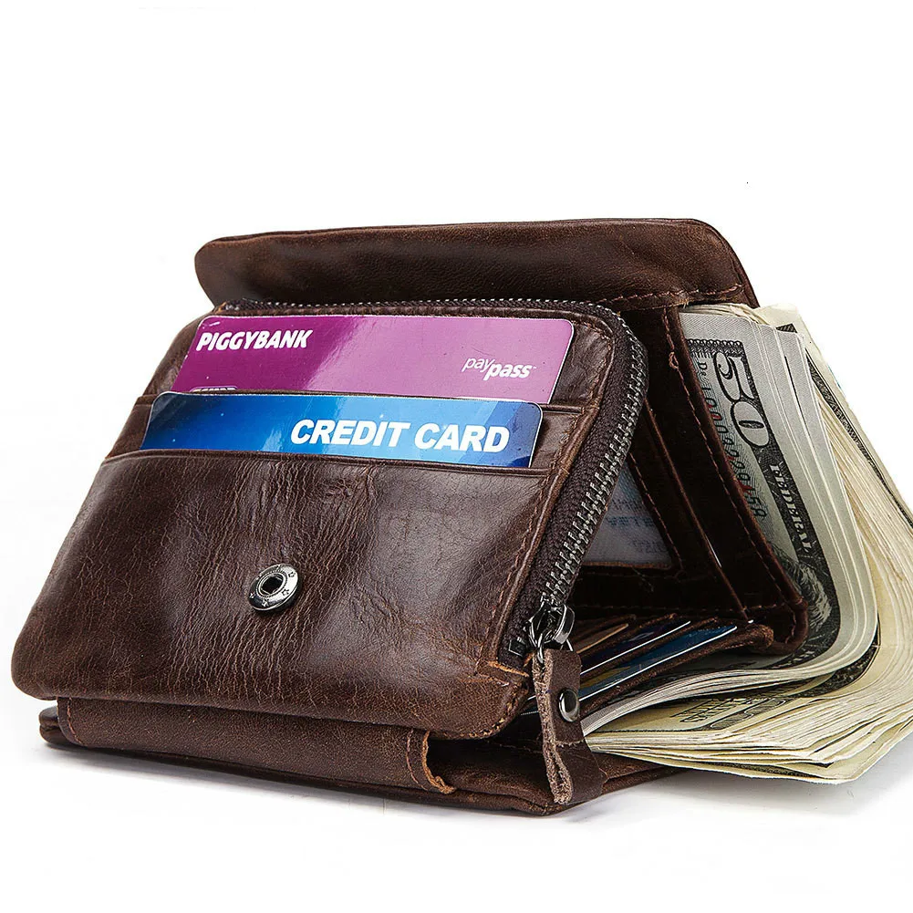 Мужской кошелек из воловьей кожи больше функций три повреждения натуральная