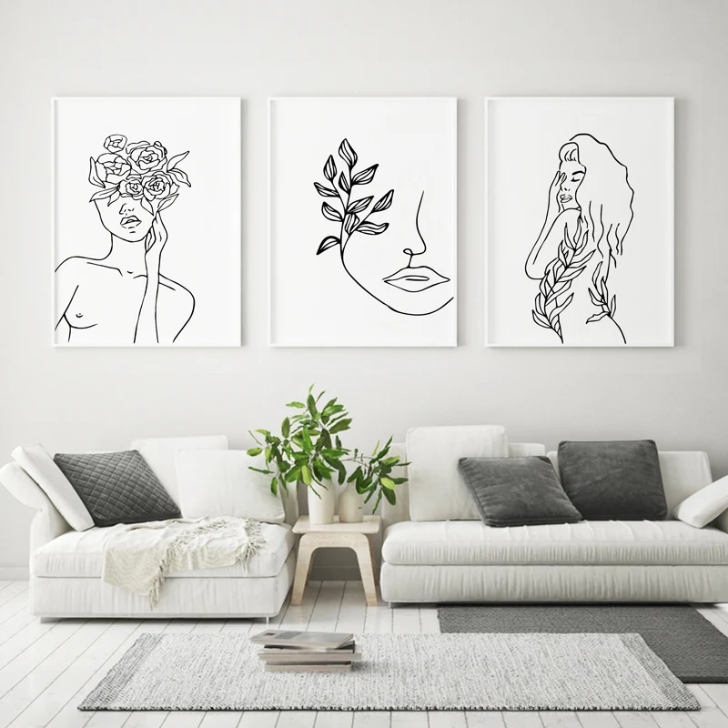Женщины с цветами линии искусства печати женщин абстрактные фигуры рисовать