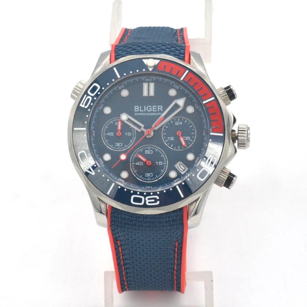 Мужские кварцевые часы с синим циферблатом 41 мм или красным керамическим