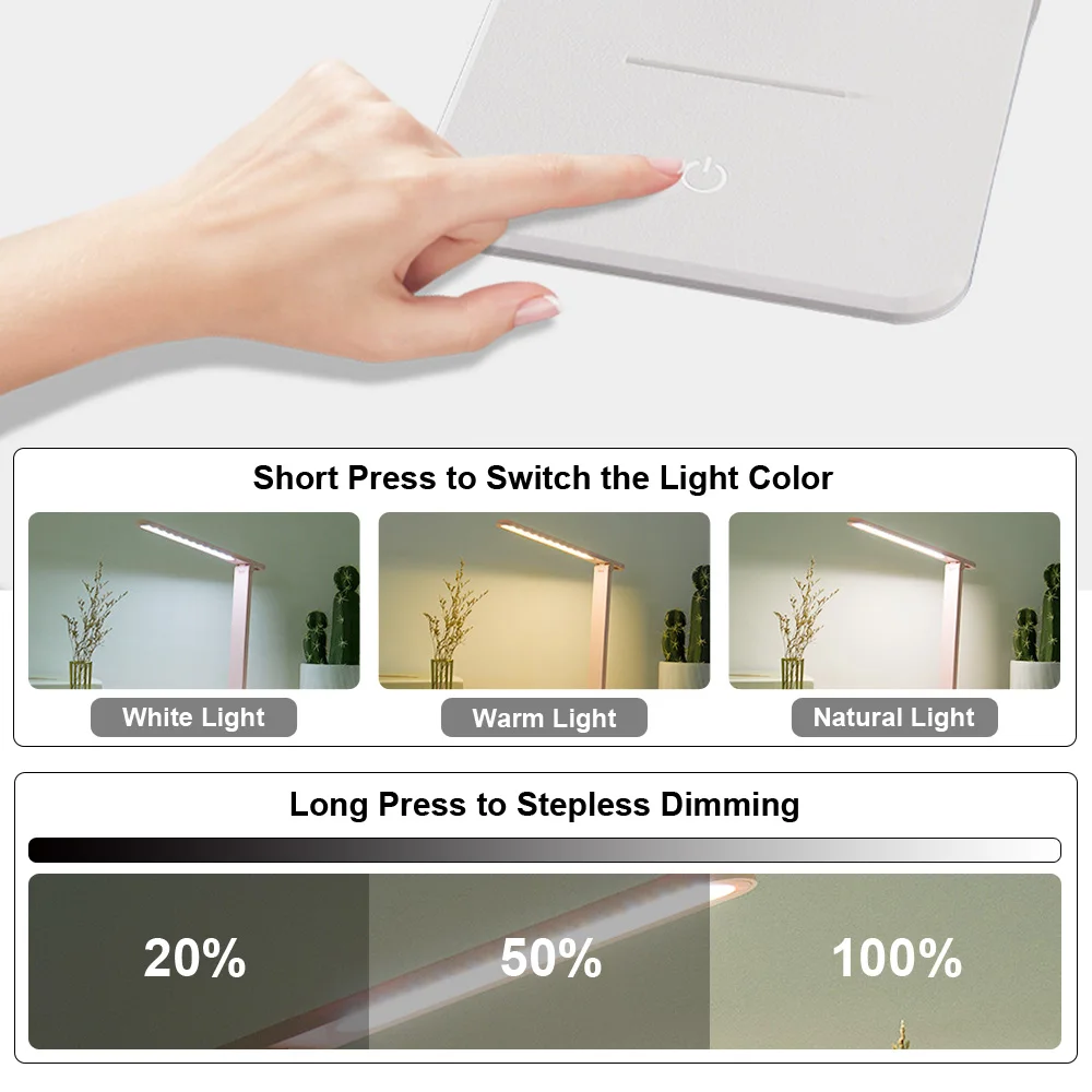 Foldable LED Stand Desk Lamp Phone Holder Base Rechargeable Touch Switch 9W Dimmable Study Table Student Work Office | Освещение