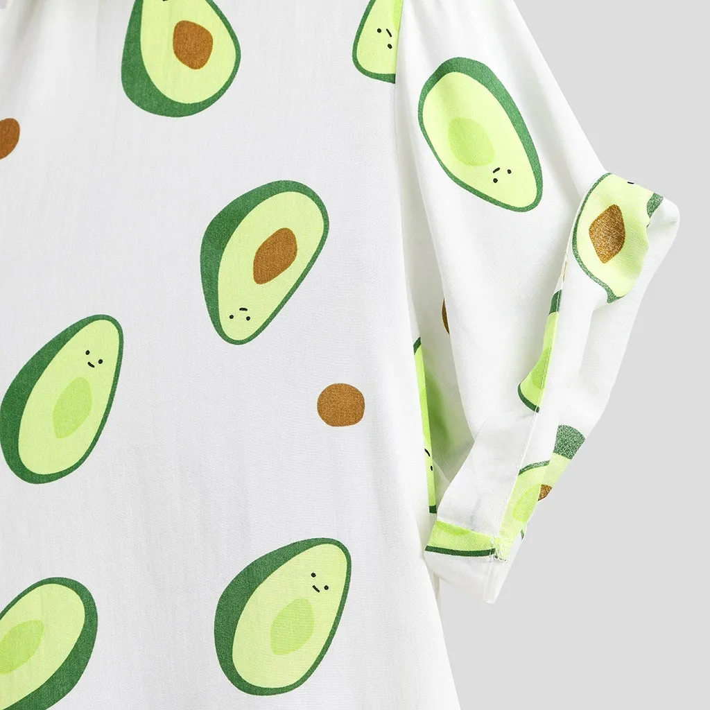 

Summer Avocado Printed Shirts Men Casual Loose Tropical Hawaiian Short Sleeve Shirts High Quality Button Down Streetwear