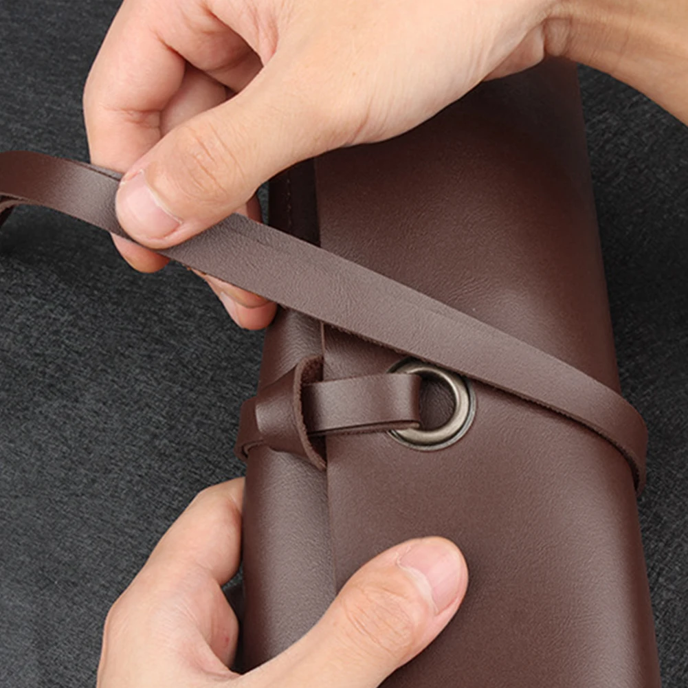 

Leather Roll Up Pouch Organizer Storage Gift Fashion Tool Bag Durable Home Portable Lightweight With 10 Slots Multi-Purpose