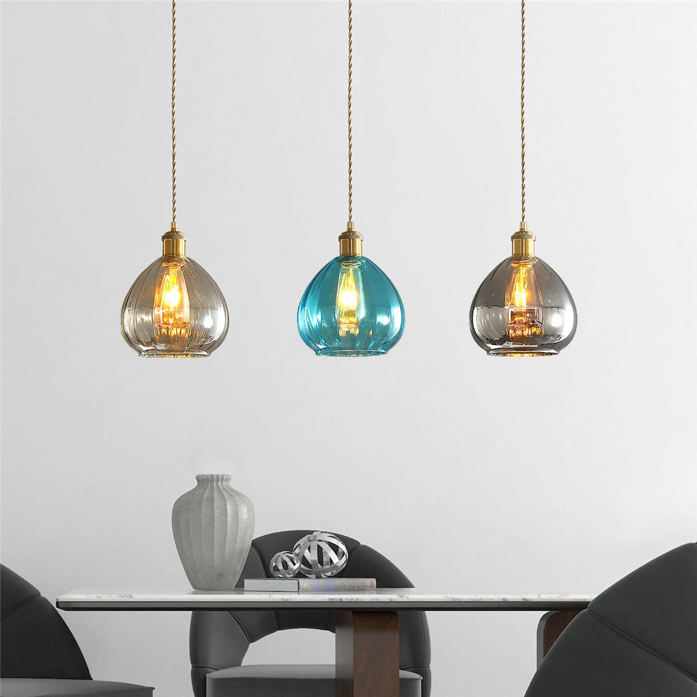 

Postmodern luxury restaurant pendant lights blue glass bottle hanging lamp kitchen dining table suspension luminaire industrial