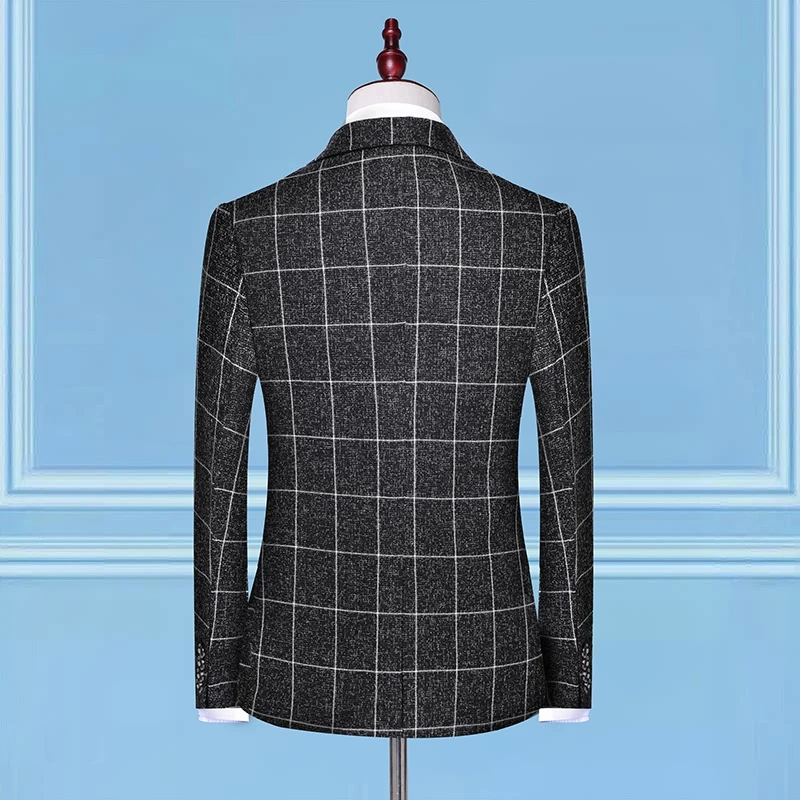 Мужской Блейзер (пиджак + брюки жилет) облегающий костюм в клетку для свадебной