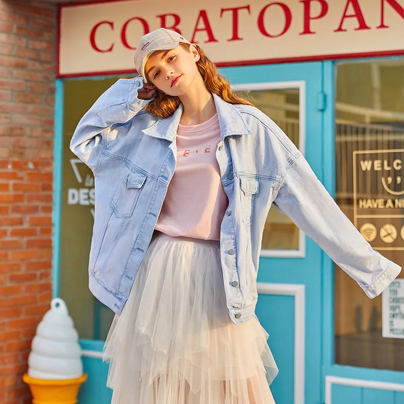 Винтажная Свободная джинсовая куртка с вышивкой льва Женский уличный