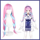 Парик VTuber Hololive Minato Aqua, смешанные голубые Розовые косы, для девочек, двойные хвосты, голографические, без граффити, для косплея, длинные заплетенные синтетические волосы
