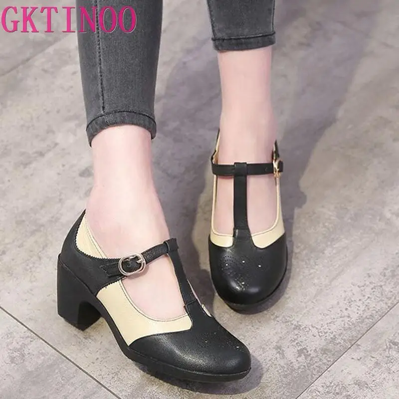 Женские босоножки из натуральной кожи с круглым носком и ремешком на