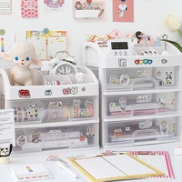 kawaii large capacity transparent drawer type desktop organizer desk storage box pen holder school cute office stationery