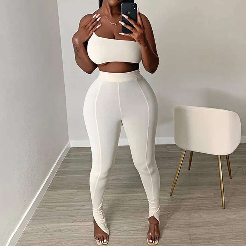 Женский комплект из двух предметов летний топ без рукавов и узкие брюки