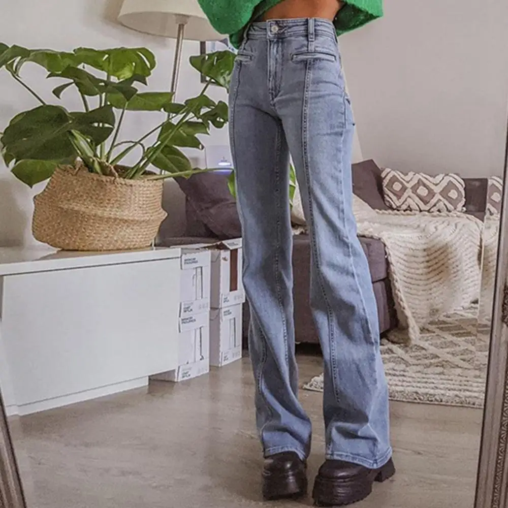 

Women Jeans Stylish Mid-waisted Five-pointed Star Vintage Contrast Color Cargo Denim Pants pantalones de mujer брюки женские