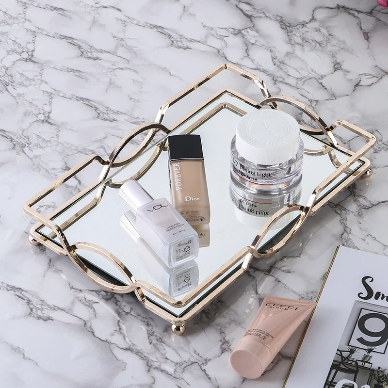 

Nordic style metal mirror tray Kitchen Storage Fruit Plate Desktop Small Items Jewelry Display Tray Plate Home decoration plate
