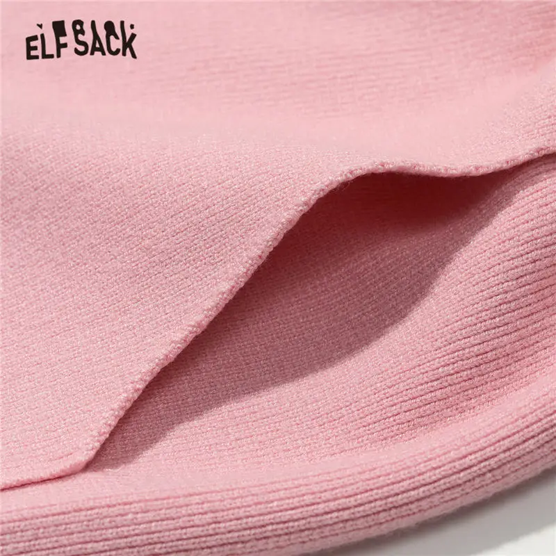 ELFSACK Solid Pure Straight Casual Women Knit Pants,2021 Winter ELF Vintage Drawstring High Waist Ladies Basic Daily Trouser