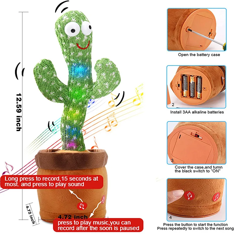 Funy-juguete electr&oacute;nico de felpa para ni&ntilde;os, juguete de Cactus bailando, para cantar y repetir lo que dices, con 120 canciones en ingl&eacute;s, decoraci&oacute;n del hogar-1