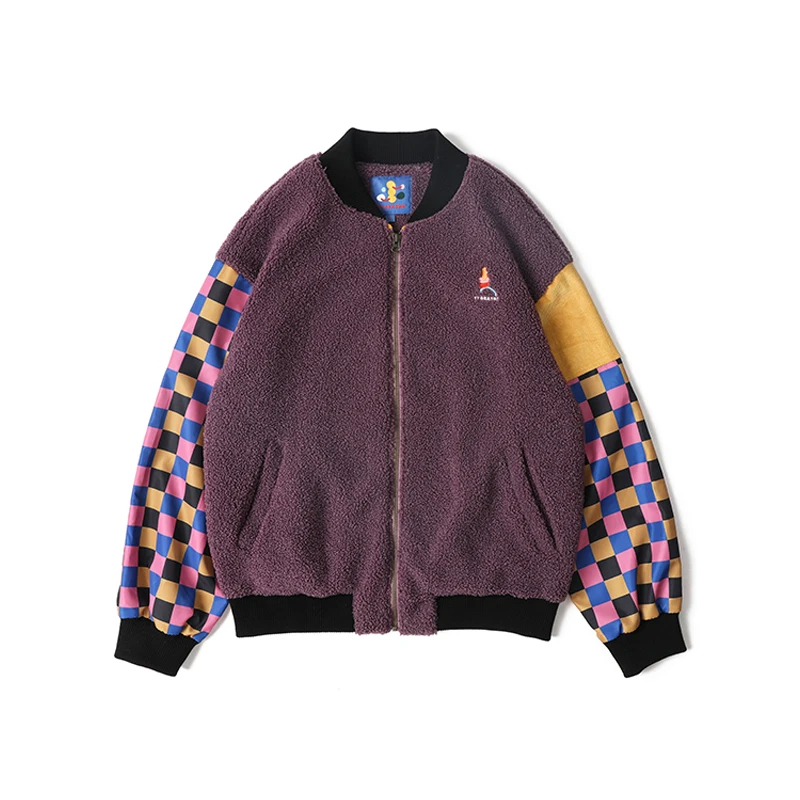 Зимний новый дизайн фиолетовый Кубик Рубика клетчатая хлопковая куртка модная