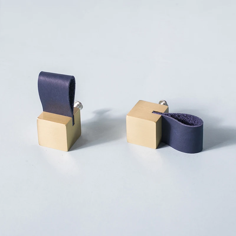 Скандинавская твердая латунь + кожаная ручка и для шкафа/шкафа выдвижного ящика