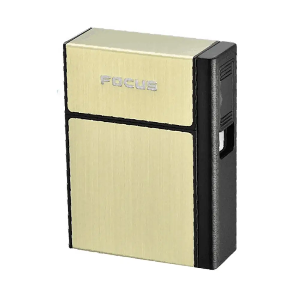 Gold 20-pack металлический чехол для сигарет USB Заряженная Электронная зажигалка креативная коробка для сигарет держатель для сигарет - Цвет: Gold