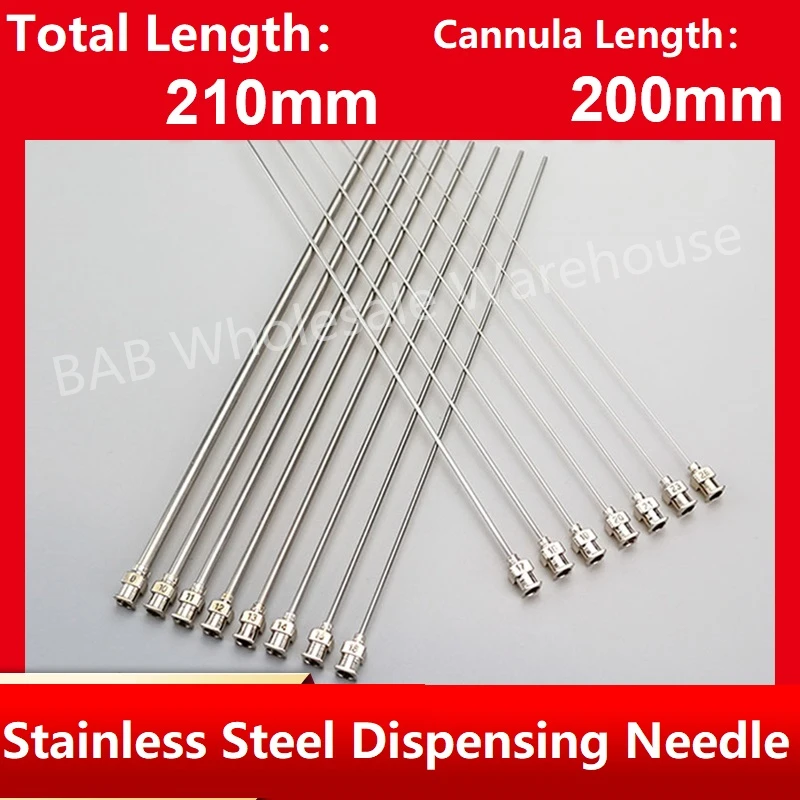 5Pc 200mm Cannula Length Dispensing Needle (8G,10G,11G,12G..25G,26G Optional) Blunt Tip All Metal Glue Dispensing Machine Needle