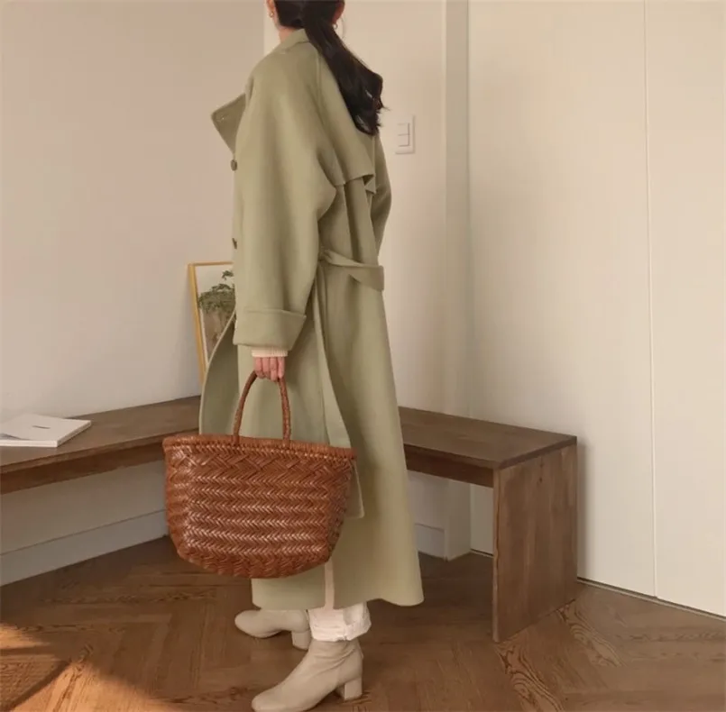 Зимнее женское Шерстяное пальто в стиле ретро с поясом женская теплая куртка