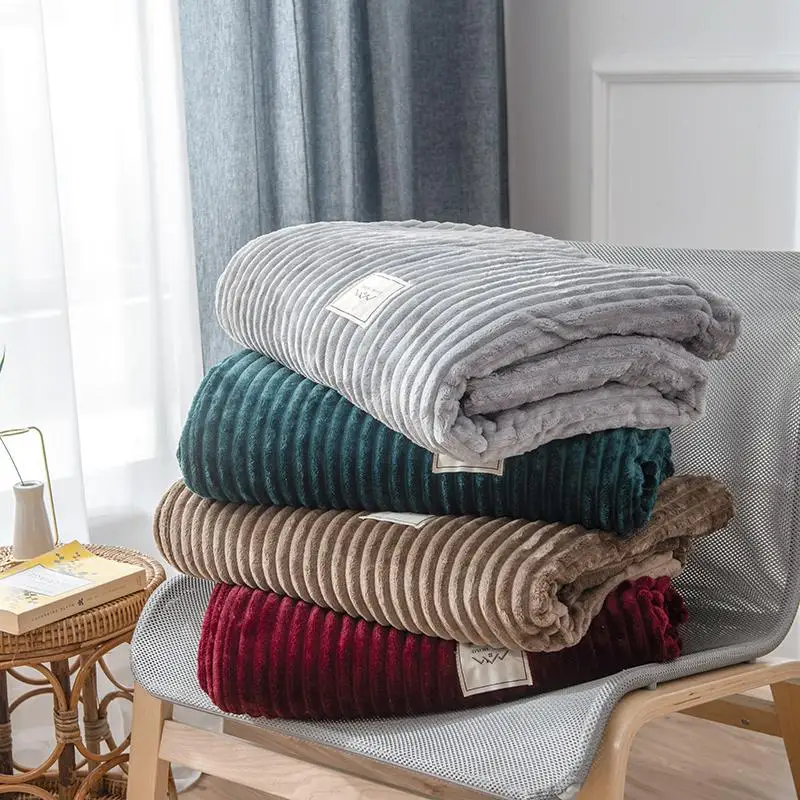 

Stripe Blankets Luxury Quilts Twin Full Queen Solid Blankets Soft Throw Flannel Blankets on Bed/Car/Sofa Rugs Gray Blankets