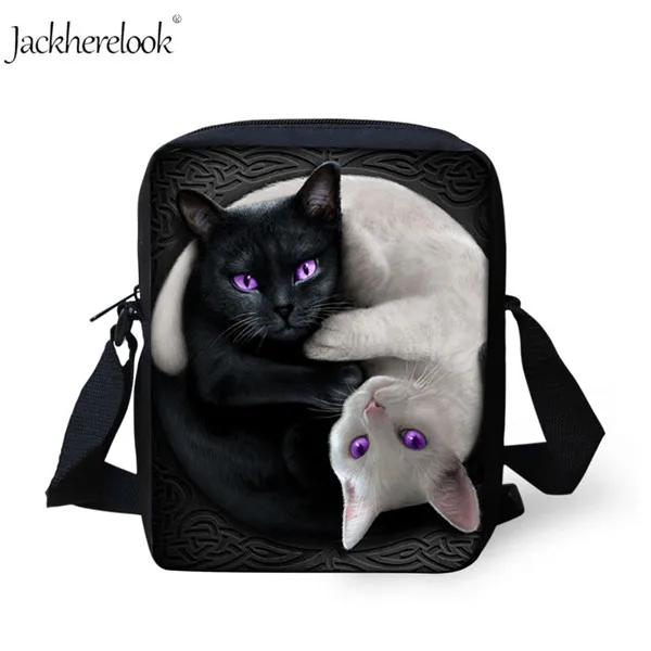 HK863E Jackhereook Черный Инь Ян кошки школьные рюкзаки для девочек милый детский рюкзак для котенка для мальчиков книжные сумки для начальной школы Студенческая сумка детские подарки - Цвет: HK863E