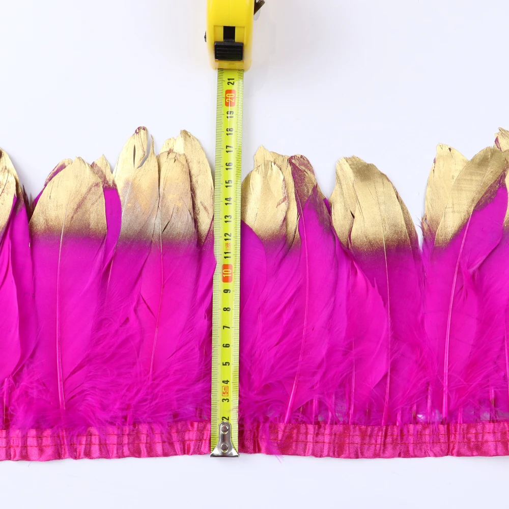 

2-6-10yards Gold Tips Goose Feather Trims Black Color Geese Feather Ribbons 15-20cm Wedding Skirt Decorative Fabric Wholesale