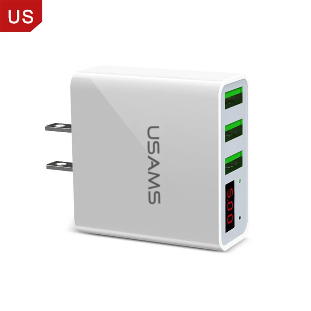 USAMS светодиодный 3 дисплея USB зарядное устройство для samsung EU US Plug Max 3A Смарт Быстрая зарядка мобильного телефона зарядное устройство для iPhone Xiaomi huawei - Тип штекера: US LED 3 USB White