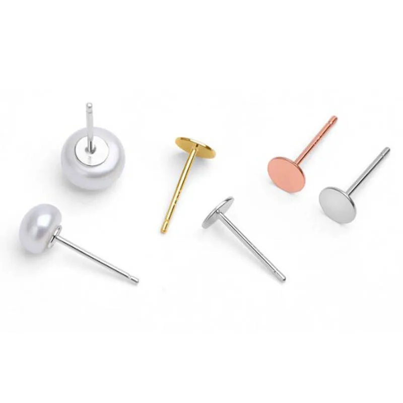 

20pcs 925 Sterling Silver Ear Pin Flat Blank Round Base Cabochon Stud Ear For DIY Making Pearl Earring Jewelry Ear Pins Findings