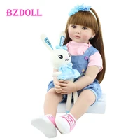 60cm silicone reborn toddler doll toy for girl like alive vinyl princess baby with cloth body bebe dress up girl birthday gift