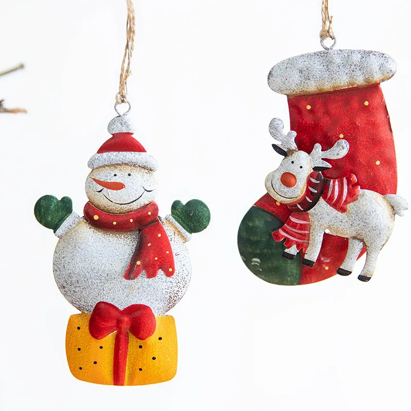 

Santa Elk Snowman Christmas Tree Iron Pendants Hanging Ornaments for Home Decoration Xmas New Year Party Decor Supplies 52229