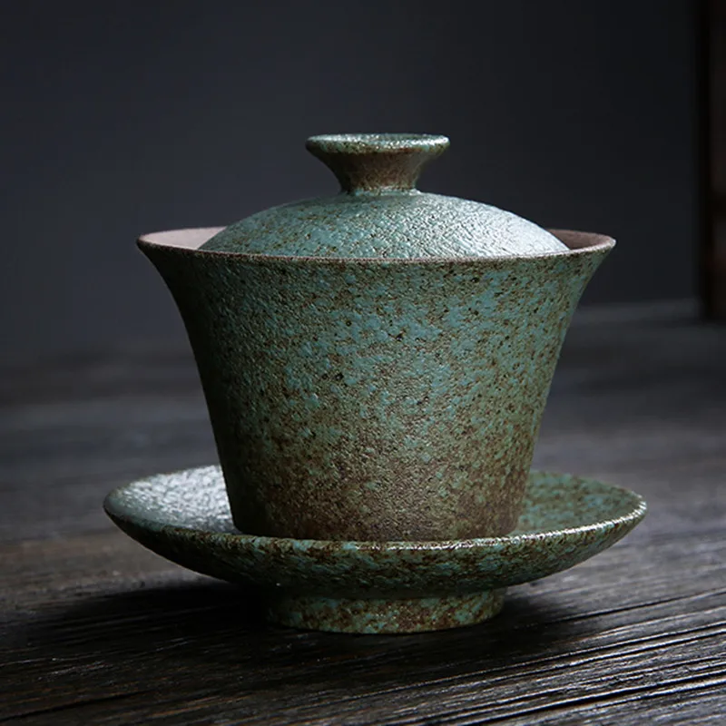 

Керамическая грубая керамика Gaiwan 130 мл, японская Ретро чайная чаша, крышка, блюдце, чайный горшок, посуда для чая, посуда для напитков, Декор