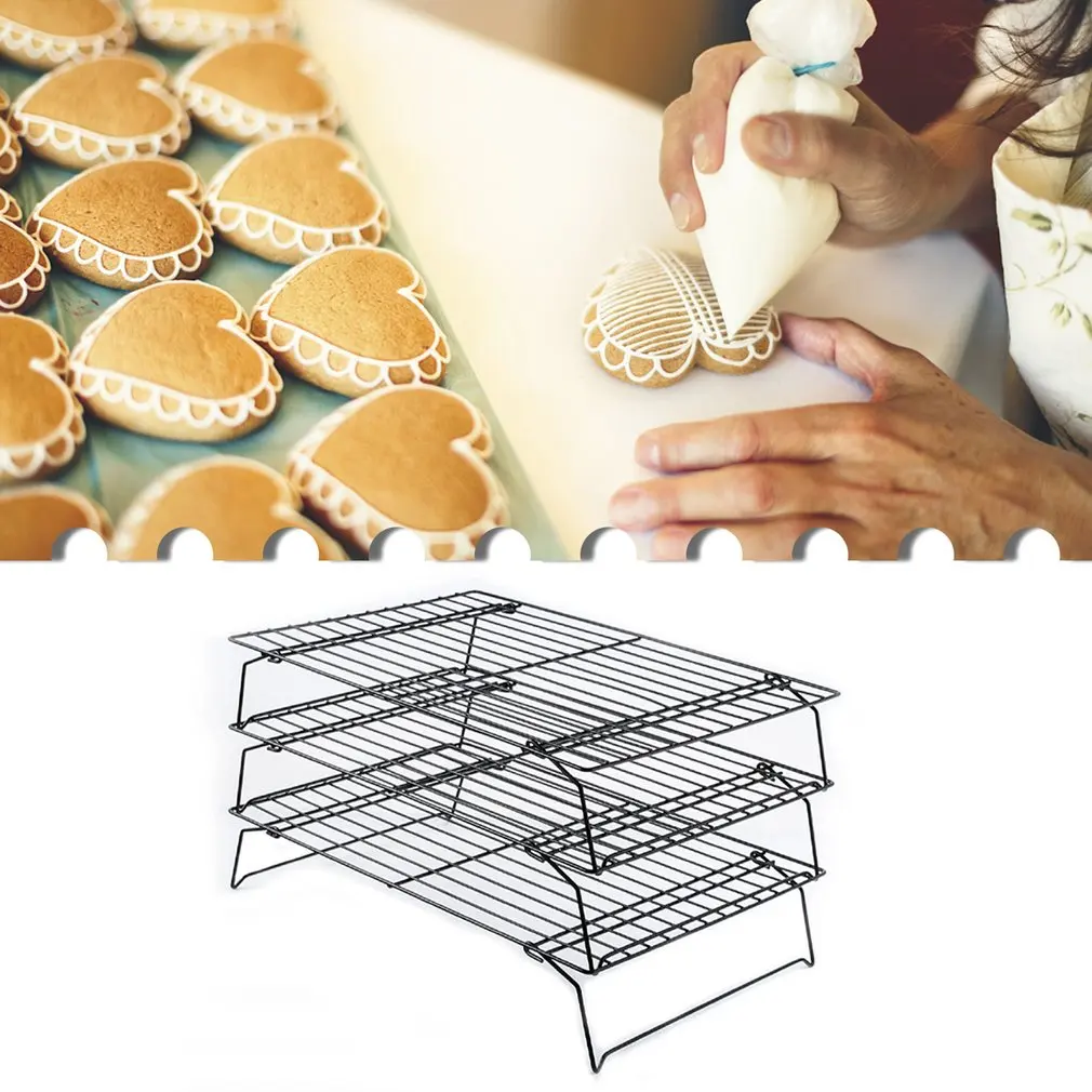 Non-Stick 3-Tier Cooling Rack Stackable Collapsible Rectangle Wire Cooking Baking For Cookies Cakes |