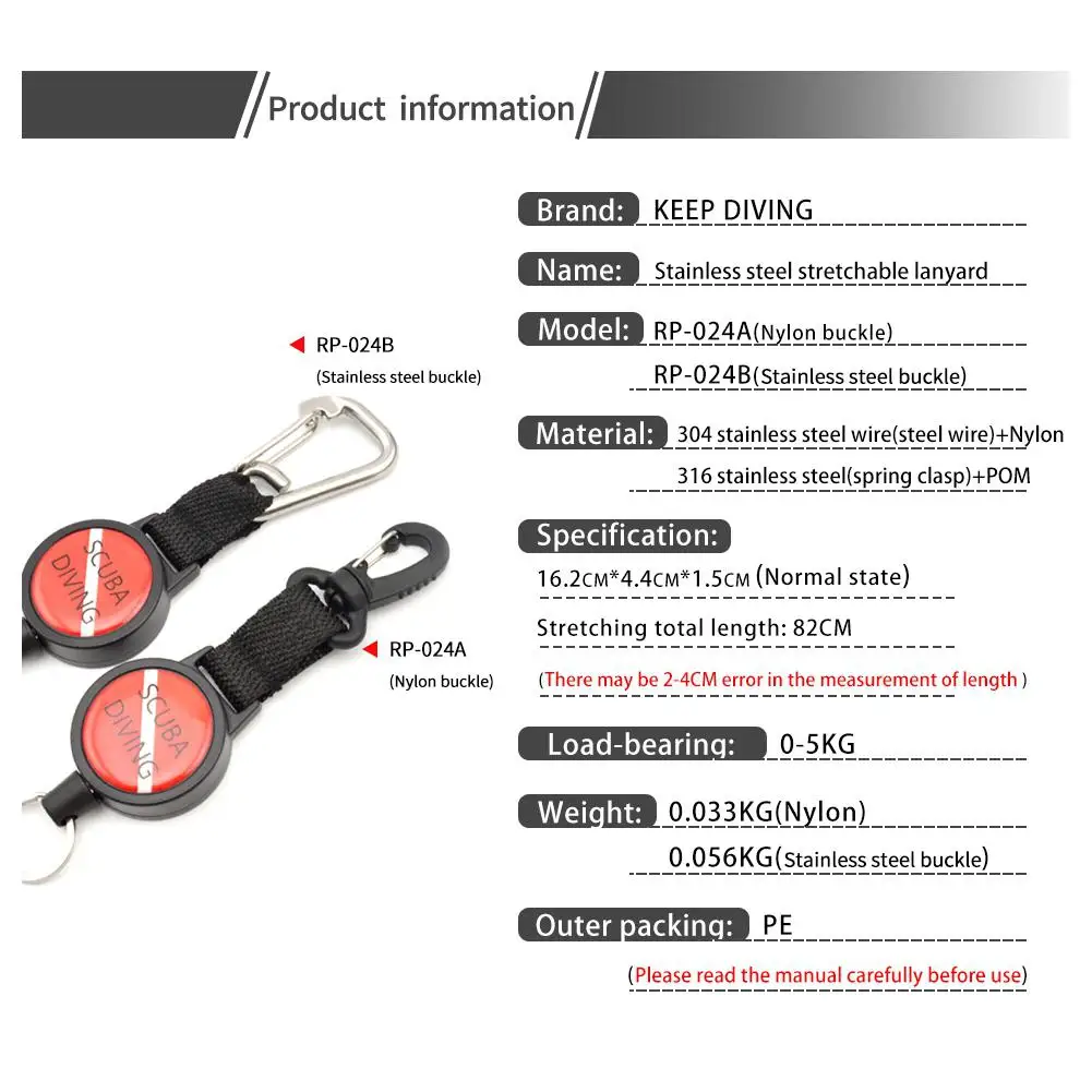 

Mounchain Scuba Diving Anti-lost Spring Scalable Stainless Steel Wire Lanyard Under Water Safety Tool With Quick-release Buckle