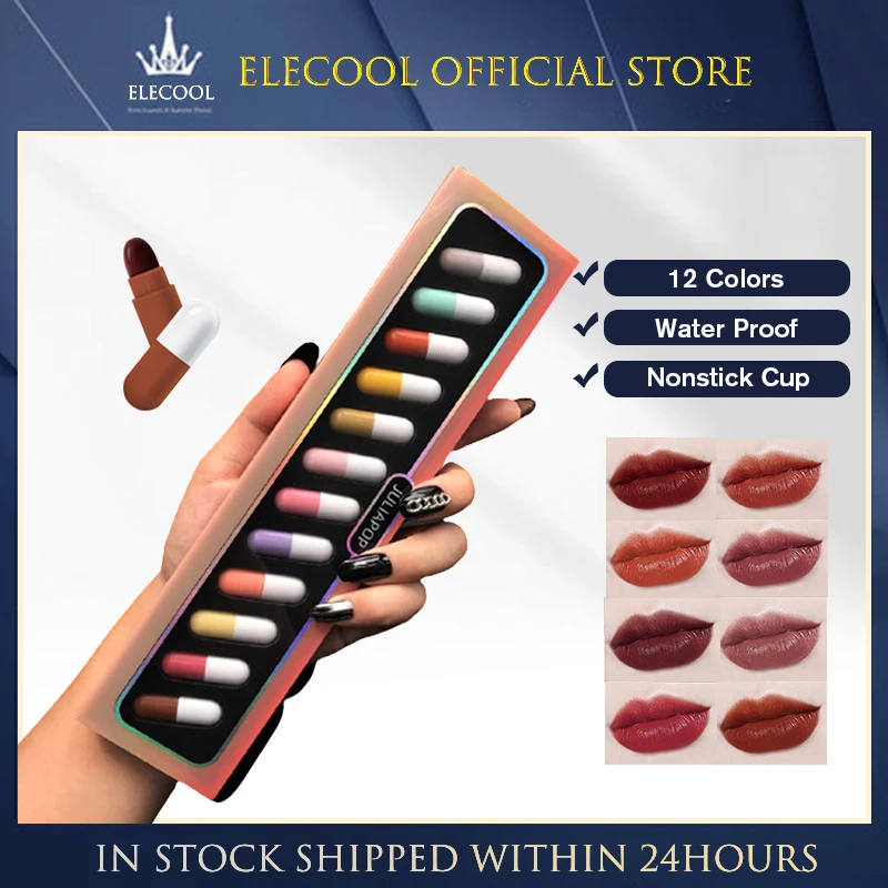 

JULIAPOP 12 Colors Lipstick Capsule Lipstick Set Matte Lasting Waterproof Non-stick Cup Lipstick Makeup Cosmetics TSLM1