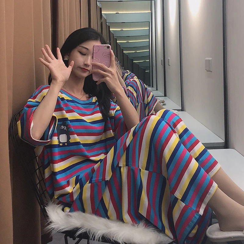 Ночная рубашка женская хлопковая в стиле оверсайз свободная одежда для сна с