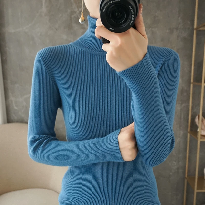 Новинка Женский пуловер с высоким воротником кашемировый свитер эластичный