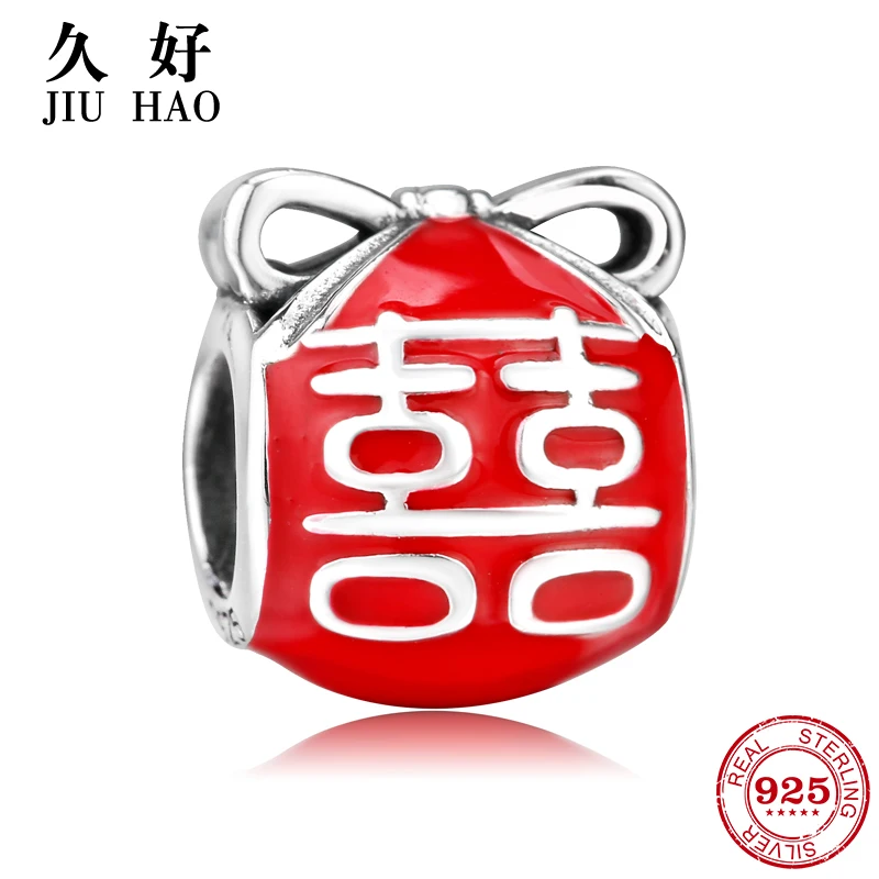 Серебро 925 пробы красный эпоксидный двойной счастье модные бусы женские