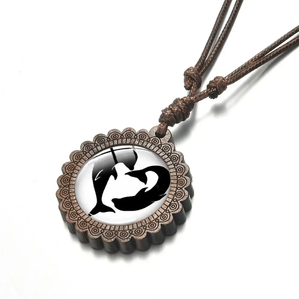 Simple Modern Sea Horse Dolphin Comic Style Necklace Hand Craft Glass Photo Dome Wooden Pendant Choker Xmas Gift for Kids | Украшения и