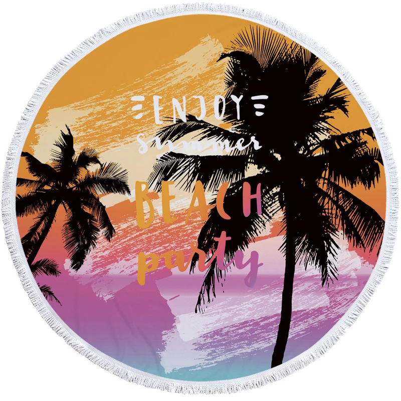 

Round Beach Towel Enjoy Summer Time Print Beach Towel Blanket Thicker Swimming Pool Towel Microfiber Bath Towel Yoga Mat Tassel