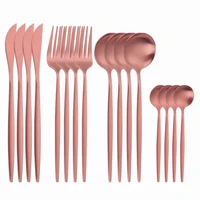 16pcsset stainless steel cutlery set rose gold dinnerware set matte dinner knifes forks spoons kitchen tableware silverware