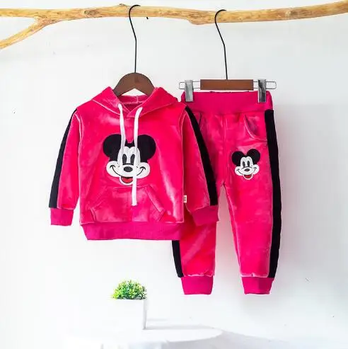 Mouse Rose Red Детский комплект, весенне-осенний спортивный костюм с длинными рукавами свитер для маленьких мальчиков и девочек и комплект одежды для бега, розовый и черный цвет, для От 1 до 6 лет - Цвет: Mouse Rose Red