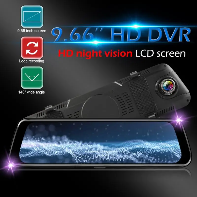 

FHD 1080P Car DVR 9.66" IPS Rearview Mirror Dashcam Starlight Night Vision Video Recorder Touch Screen DVR with Rear View Camera