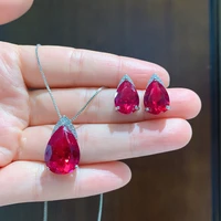 2020 trend 925 silver wedding jewelry sets for women synthetic ruby gemstone high carbon diamonds pendant necklace earrings gift